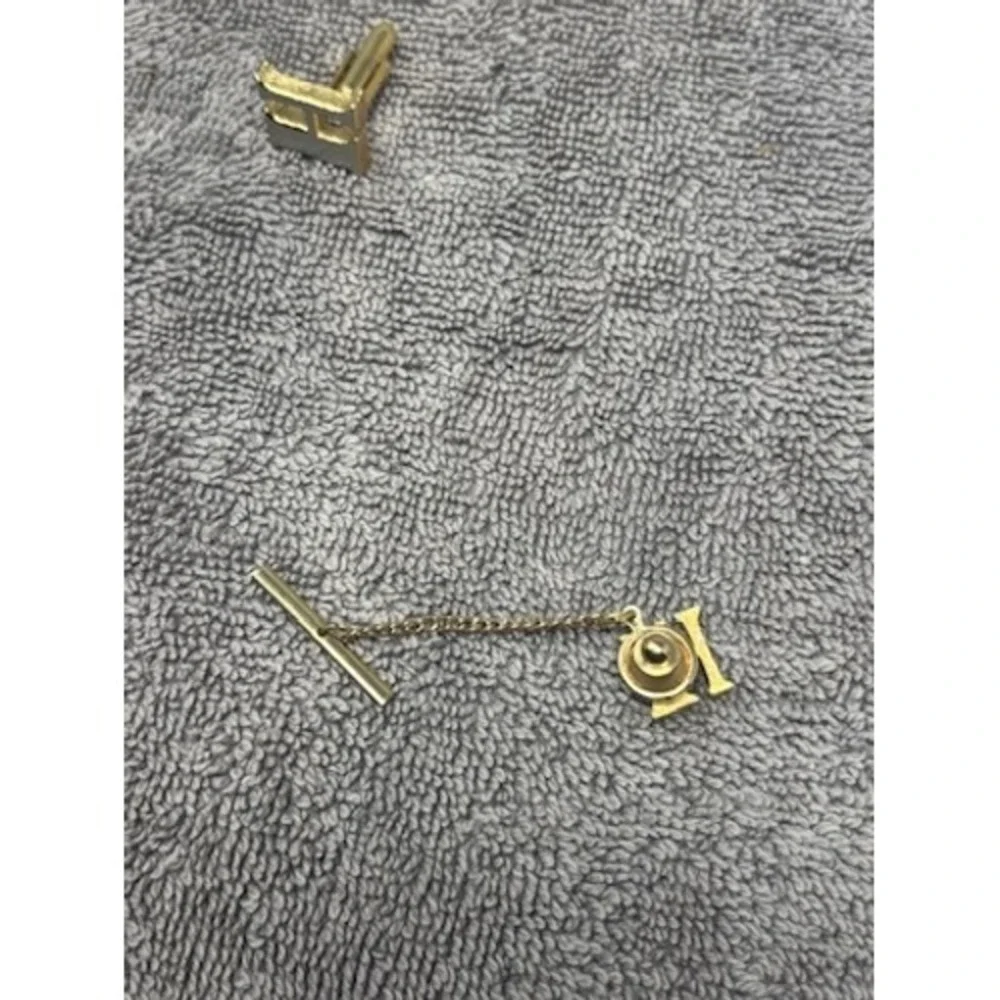 Vtg Dante Cufflink Tie Tack Stick Pin Set Gold Silver Initial H Mens